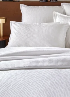 TAIE D'OREILLER JACQUARD UNI MOTIF GÉOMÉTRIQUE LAIT