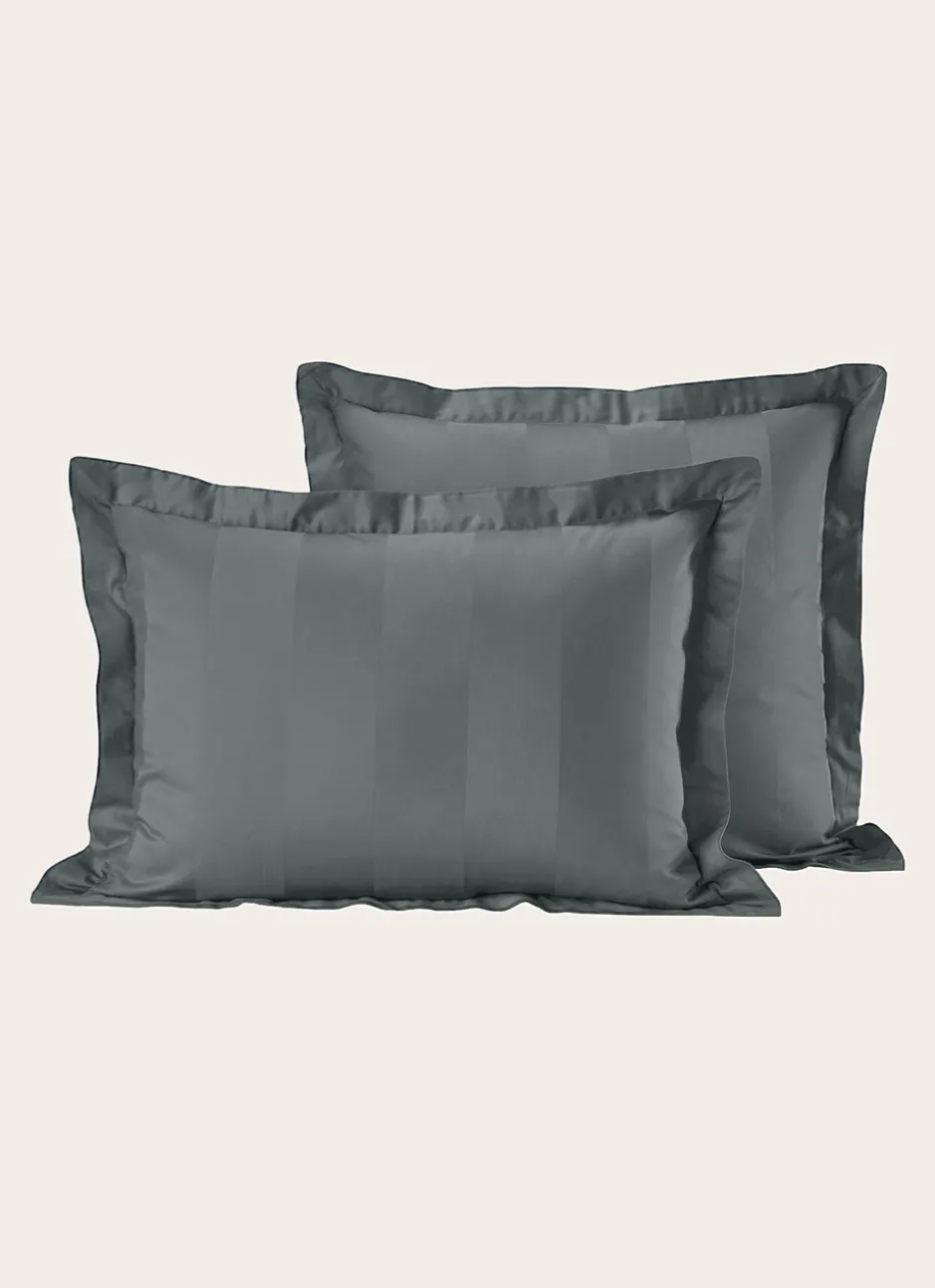 TAIE D'OREILLER RAYÉE EN SATIN DE COTON GRIS