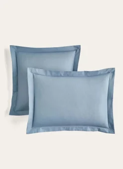 TAIE D'OREILLER UNIE EN COTON Bleu ORAGE