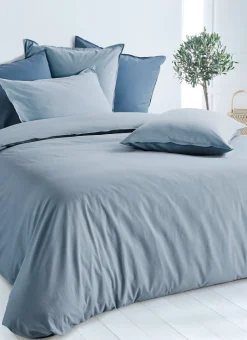 TAIE D'OREILLER UNIE EN COTON LAVÉ BIO BLEU