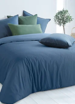TAIE D'OREILLER UNIE EN COTON LAVÉ BIO GRIS BLEU