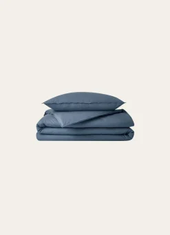 TAIE D'OREILLER UNIE EN COTON LAVÉ BIO GRIS BLEU