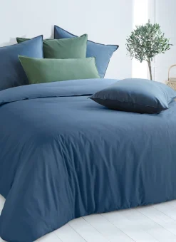 TAIE D'OREILLER UNIE EN COTON LAVÉ BIO GRIS BLEU