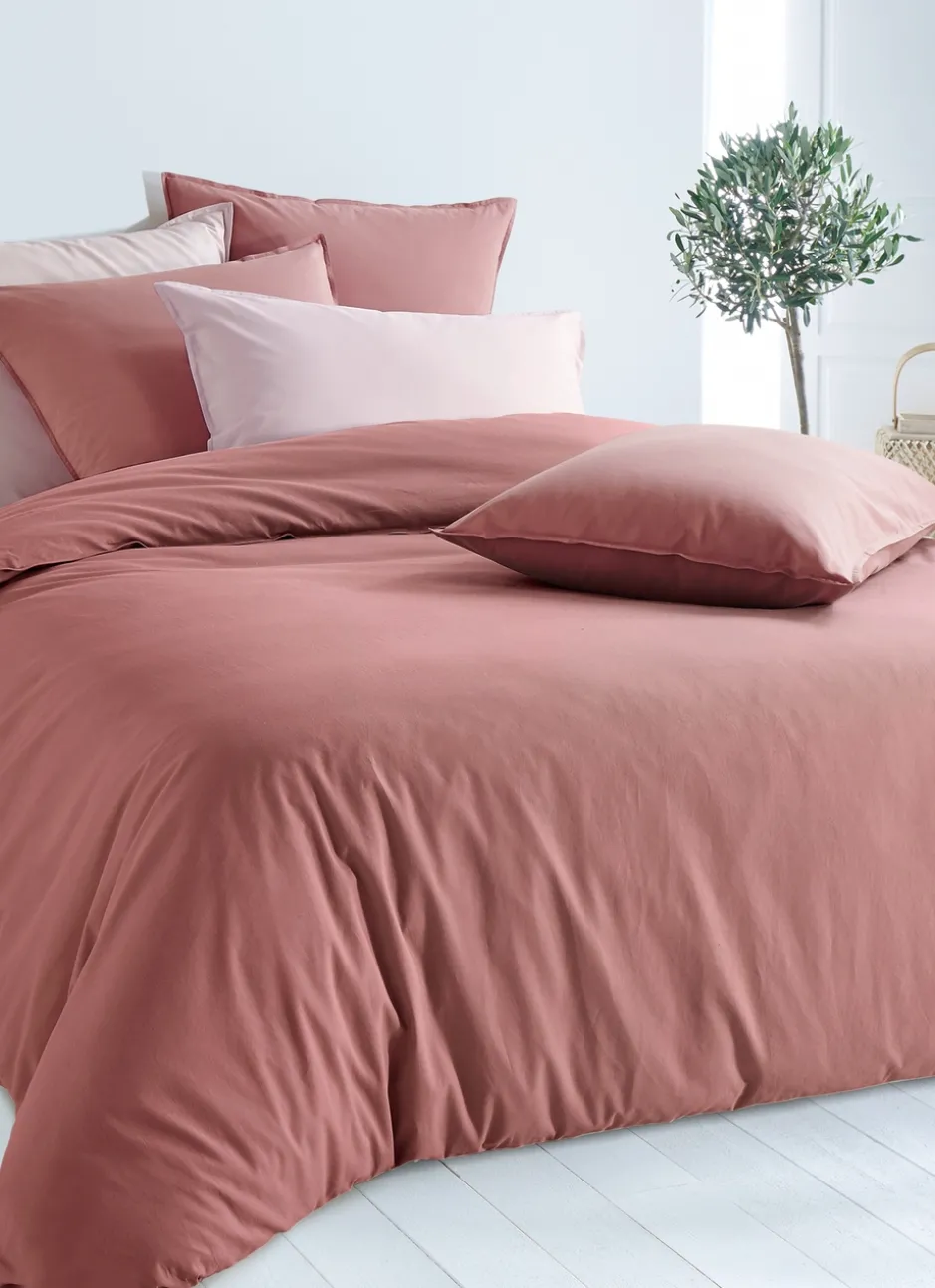 TAIE D'OREILLER UNIE EN COTON LAVÉ BIO ROSE