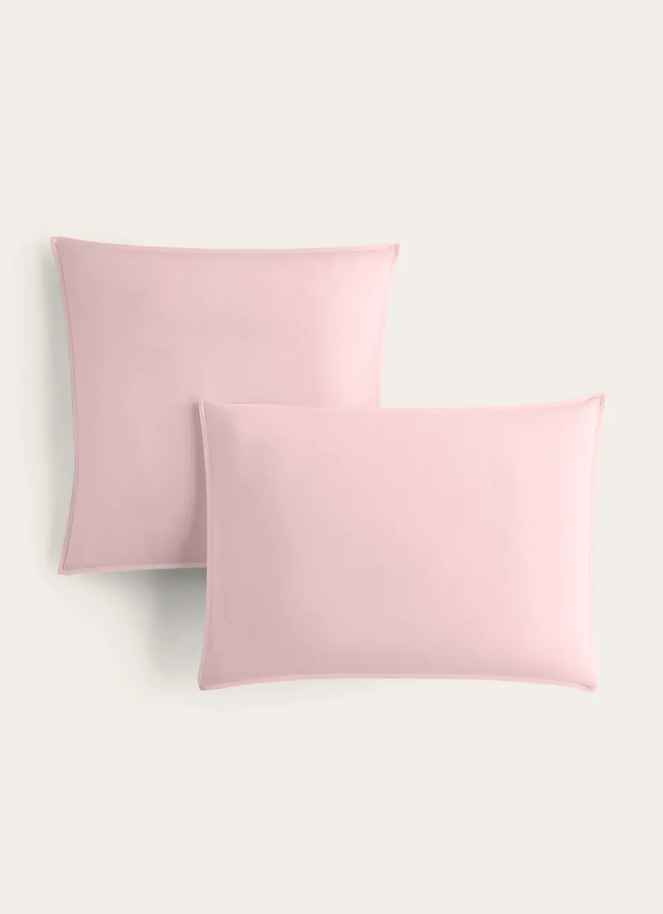 TAIE D'OREILLER UNIE EN COTON LAVÉ BIO ROSE PÂLE