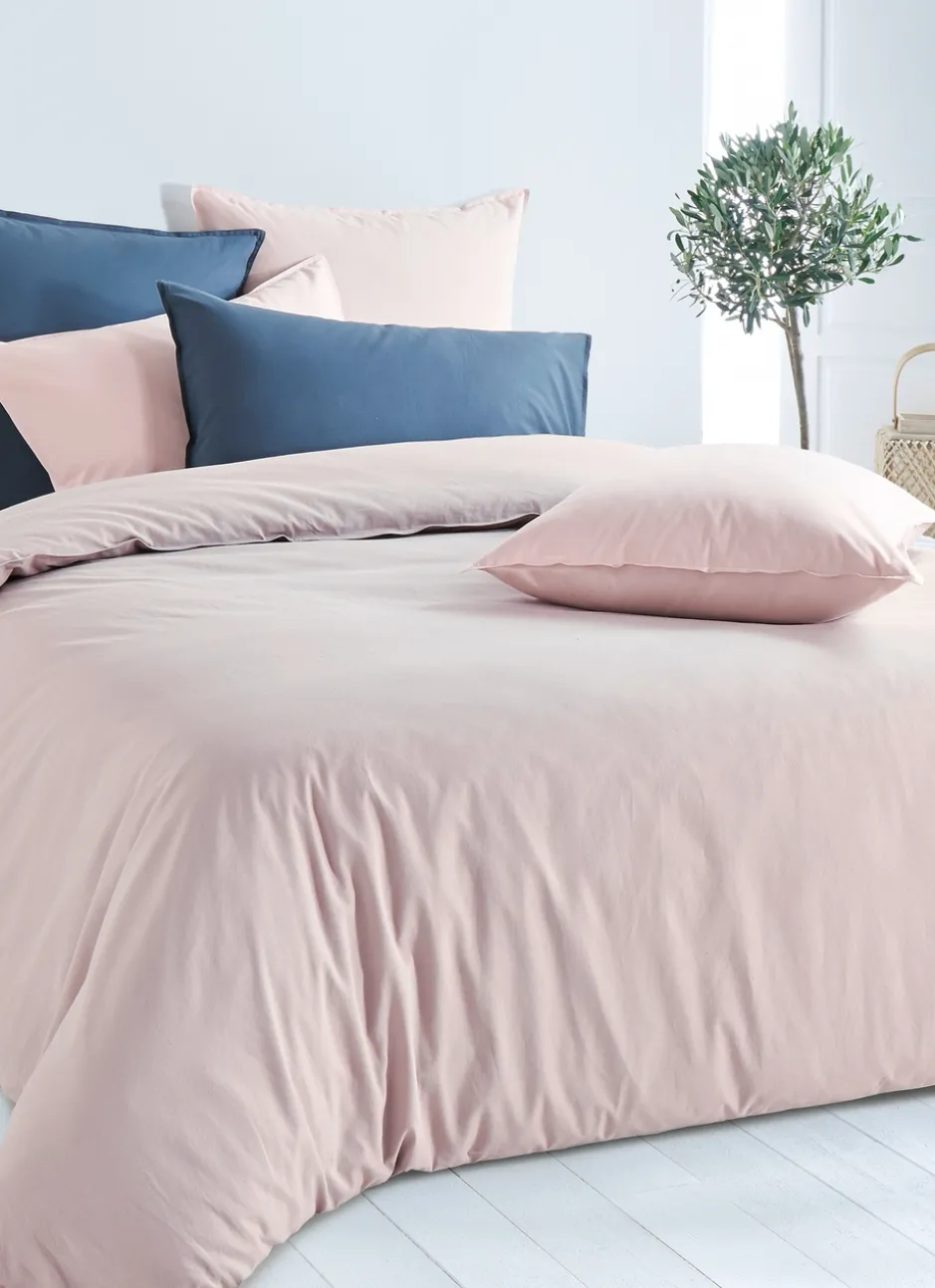TAIE D'OREILLER UNIE EN COTON LAVÉ BIO ROSE PÂLE