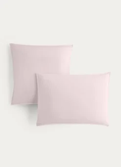 TAIE D'OREILLER UNIE EN COTON LAVÉ BIO ROSE PÂLE