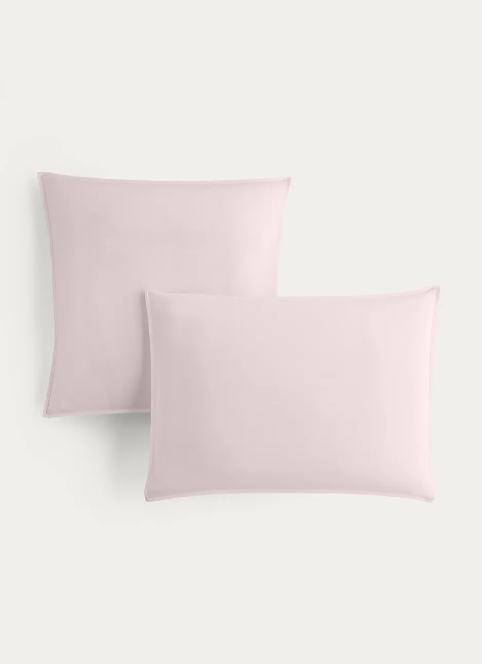 TAIE D'OREILLER UNIE EN COTON LAVÉ BIO ROSE PÂLE