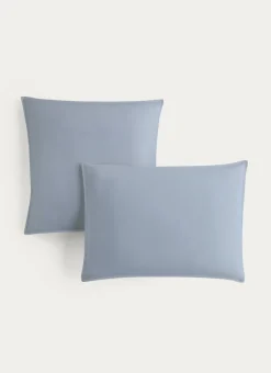 TAIE D'OREILLER UNIE EN COTON LAVÉ BIO BLEU
