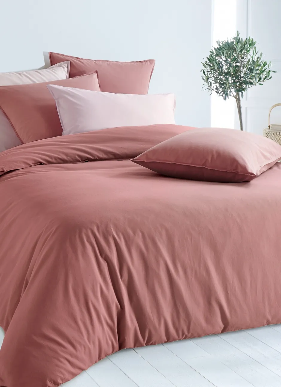 TAIE D'OREILLER UNIE EN COTON LAVÉ BIO ROSE