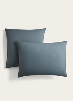 TAIE D'OREILLER UNIE EN COTON LAVÉ BIO GRIS BLEU