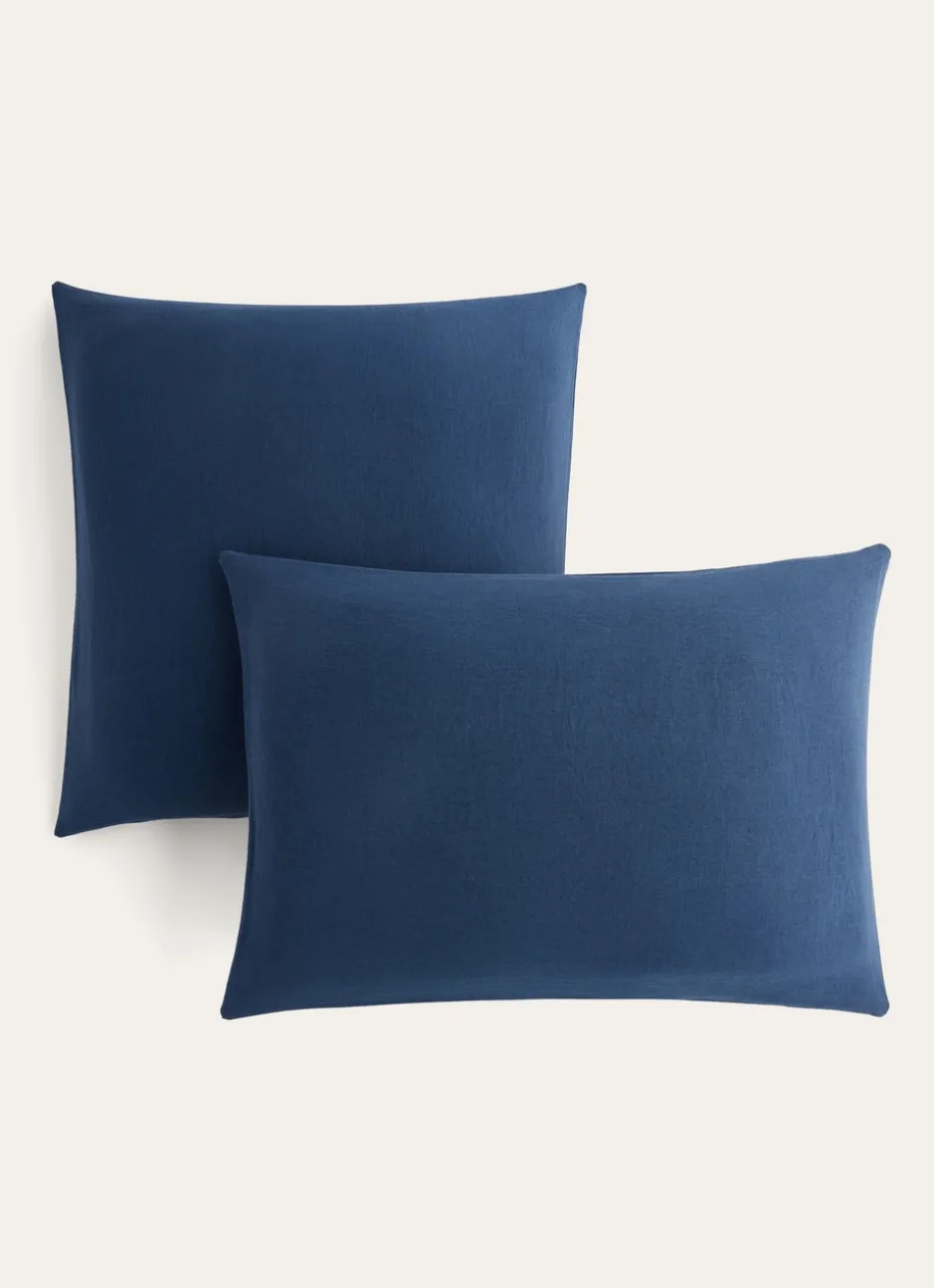 TAIE D'OREILLER UNIE EN LIN LAVÉ 165GR DENIM