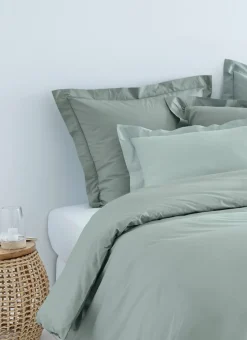TAIE D'OREILLER UNIE EN PERCALE DE COTON VERT DE GRIS
