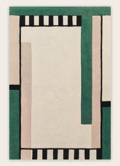 TAPIS EN LAINE TUFTÉ À LARGES BANDES RAYÉES BEIGE/VERT