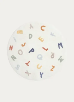 TAPIS ROND EN COTON TUFTÉ LETTRES DE L'ALPHABET MULTICOLORE