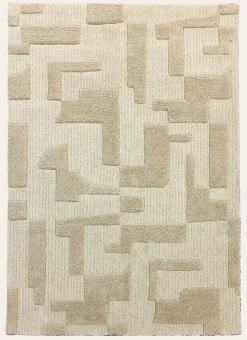 TAPIS TUFTÉ EN LAINE PUZZLE BEIGE