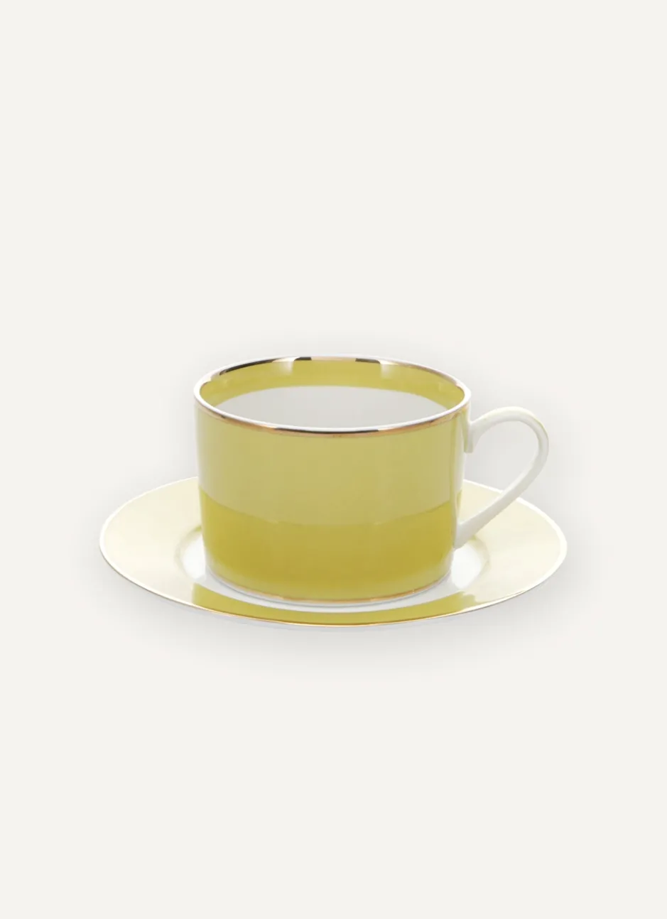 TASSE AVEC SOUCOUPE EN PORCELAINE COLORÉE TILLEUL