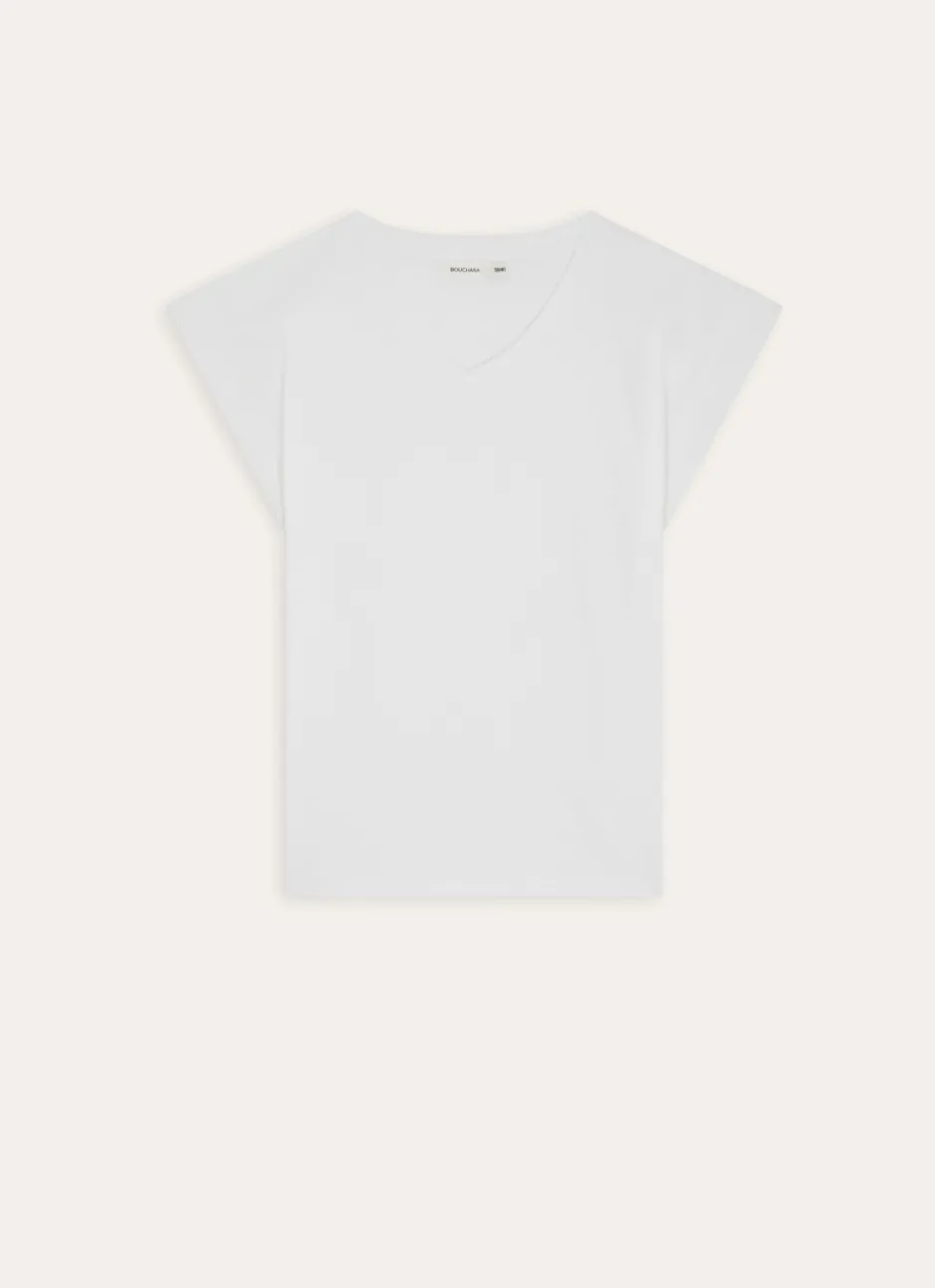 TEE SHIRT MANCHES COURTES COL V EN COTON BLANC