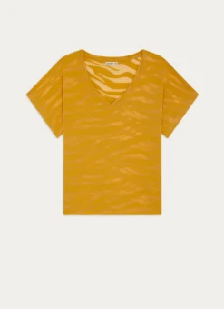 TEE-SHIRT MANCHES COURTES À ENCOLURE V EN COTON JAUNE CURRY