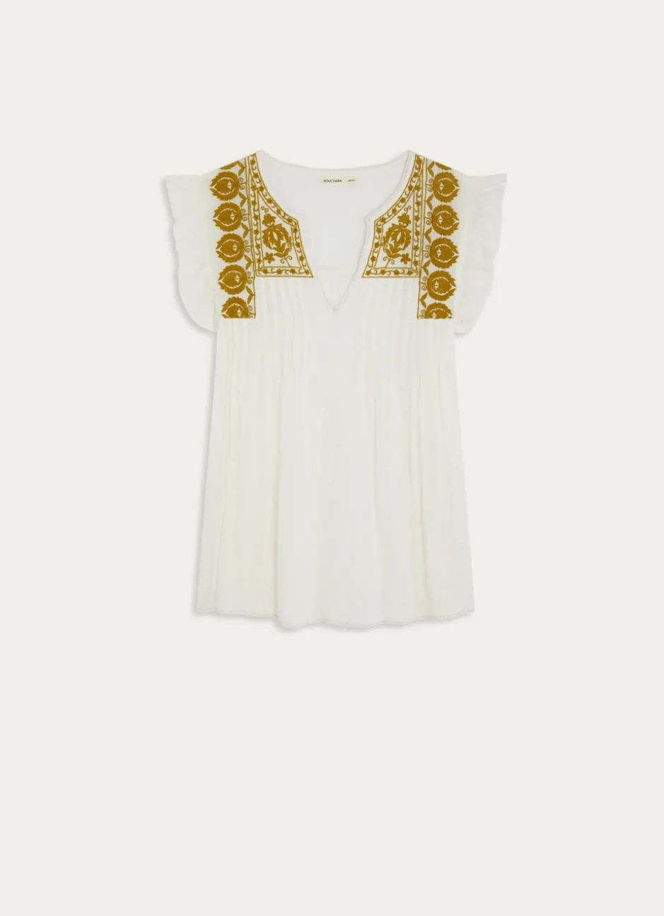 TOP SANS MANCHES BRODÉ EN GAZE DE COTON NOUR BLANC