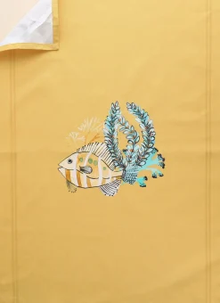 TORCHON EN COTON IMPRIMÉ POISSONS ET CORAUX OCRE