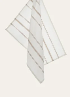 TORCHON RAYÉ EN TOILE DE COTON BEIGE