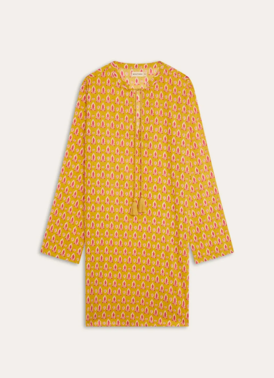TUNIQUE EN COTON IMPRIMÉ INDIEN JAUNE