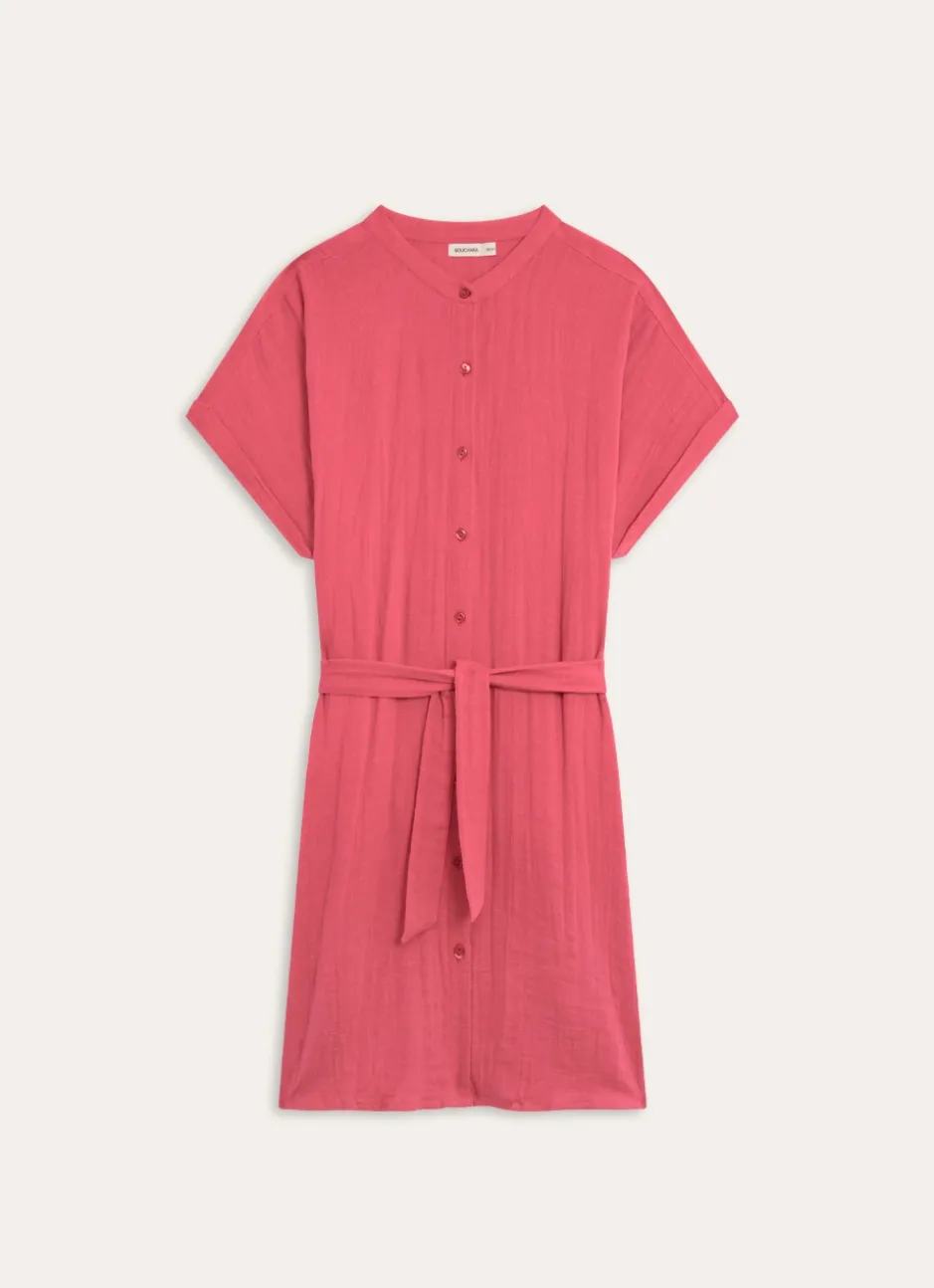 TUNIQUE MANCHES COURTES EN GAZE DE COTON FUSCHIA