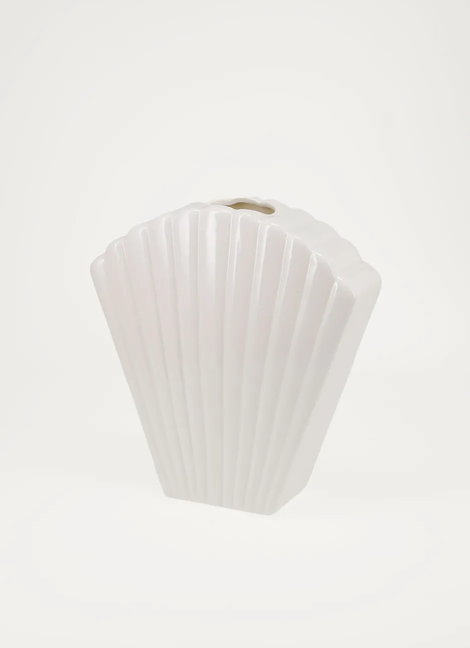 VASE COQUILLAGE EN CÉRAMIQUE BLANC BRILLANT