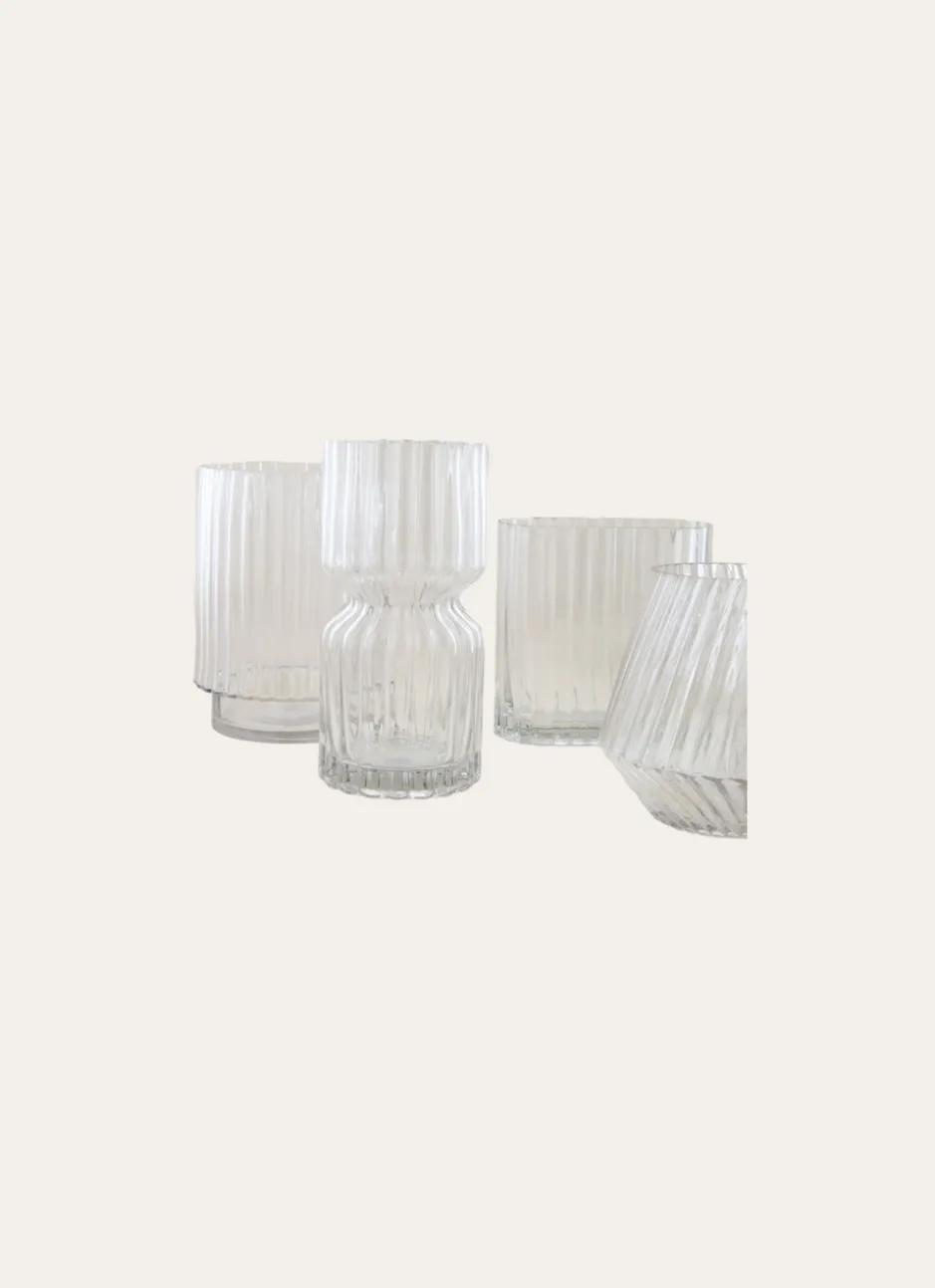 VASE CYLINDRIQUE EN VERRE STRIÉ TRANSPARENT