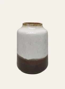 VASE EN CÉRAMIQUE ÉMAILLÉE ÉCRU/MARRON