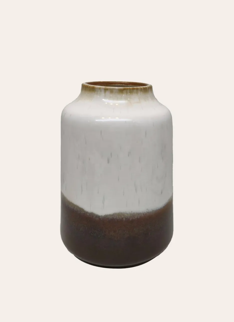 VASE EN CÉRAMIQUE ÉMAILLÉE ÉCRU/MARRON