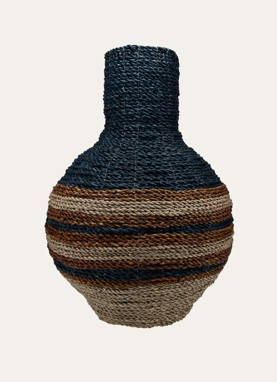 VASE EN FIBRES NATURELLES OBÉLIX BEIGE / OCRE / BLEU