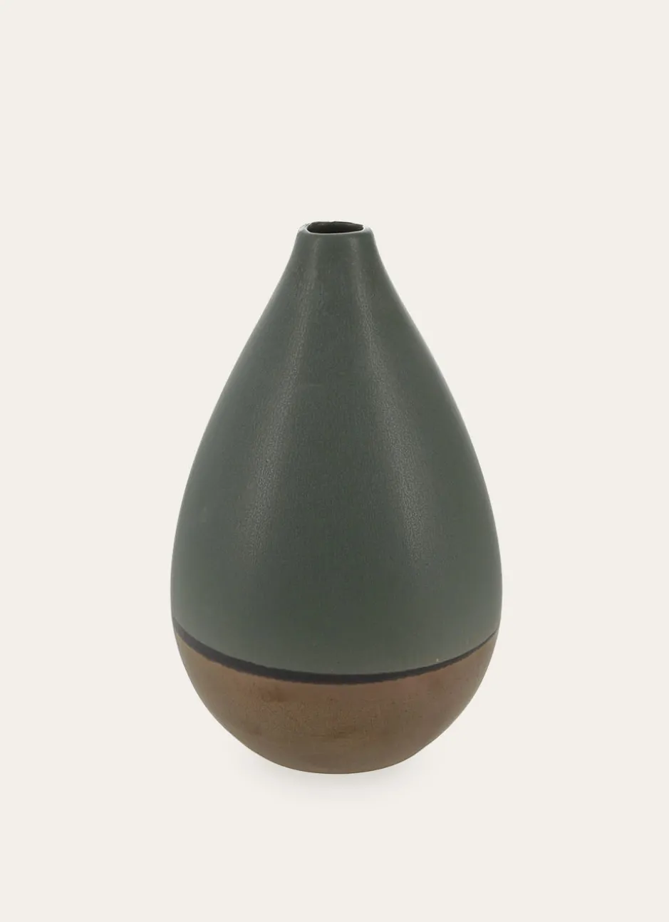 VASE EN GRÈS FORME MENHIR MULTICOLORE/KAKI