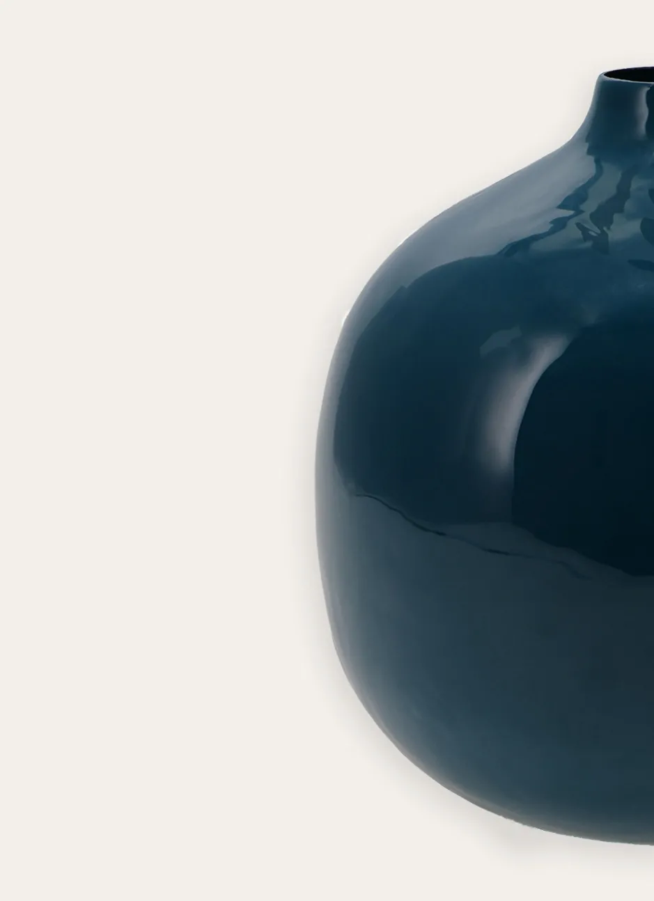 VASE EN MÉTAL COLORÉ FINITION ÉMAILLÉE BLEU PÉTROLE