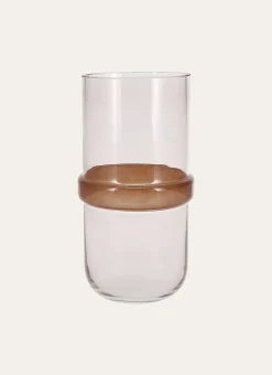 VASE EN VERRE AVEC CERCLE FAIT MAIN BRUN TRANSPARENT
