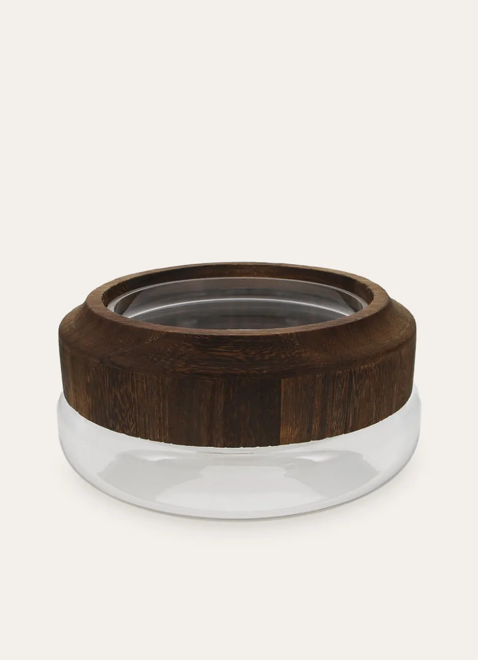 VASE EN VERRE AVEC FOURREAU EN BOIS TRANSPARENT/MARRON