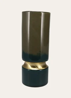 VASE EN VERRE COLORÉ AVEC ANNEAU DORÉ vert