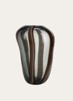 VASE EN VERRE FORME ORGANIQUE TRANSPARENT/BANDES MARRON