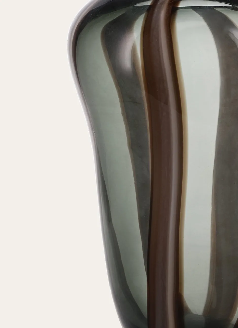 VASE EN VERRE FORME ORGANIQUE TRANSPARENT/BANDES MARRON