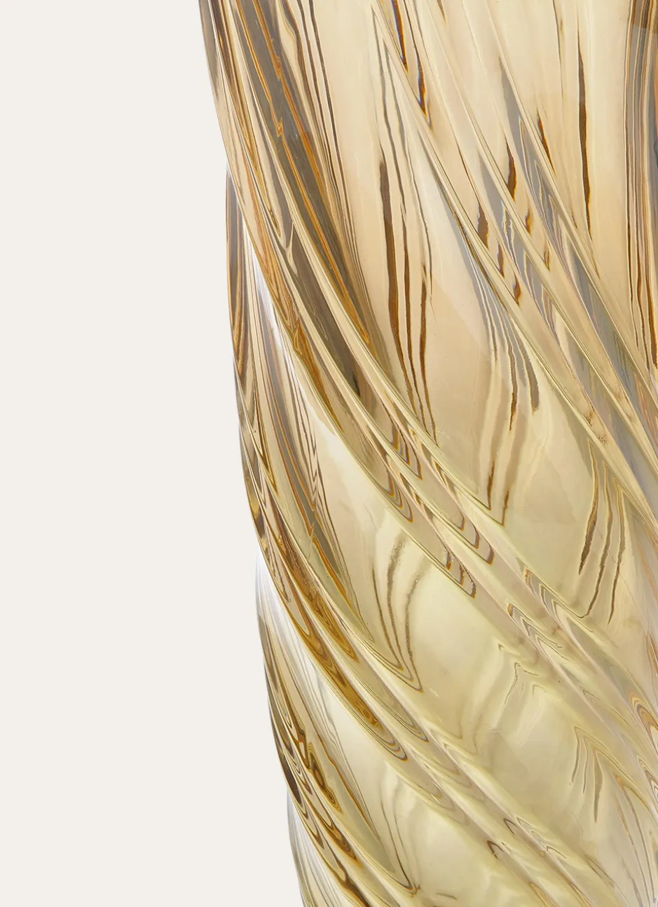 VASE EN VERRE ÉPAIS IRISÉ EFFET DRAPÉ AMBRE