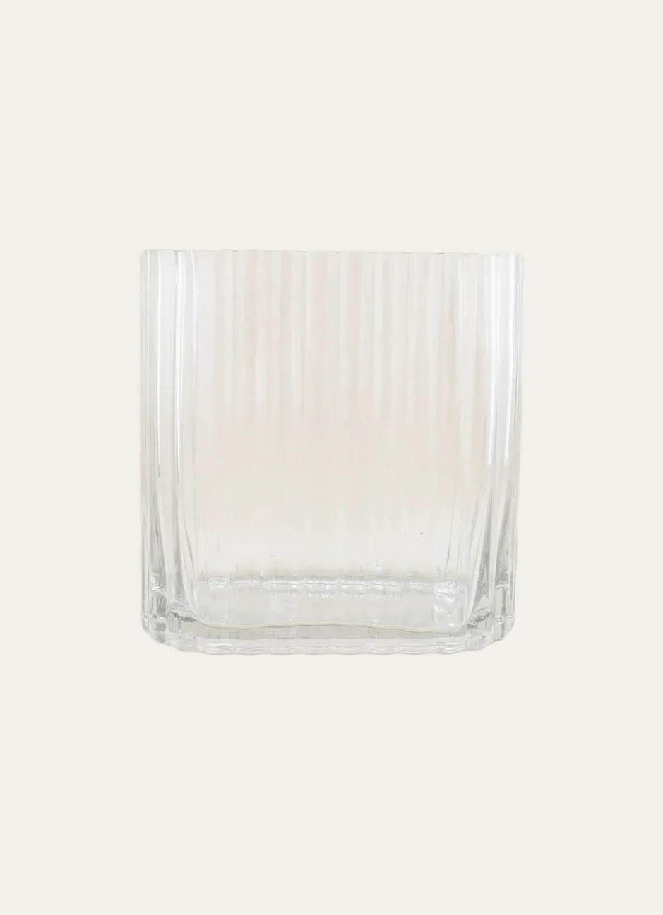 VASE RECTANGULAIRE EN VERRE STRIÉ GRAND FORMAT TRANSPARENT