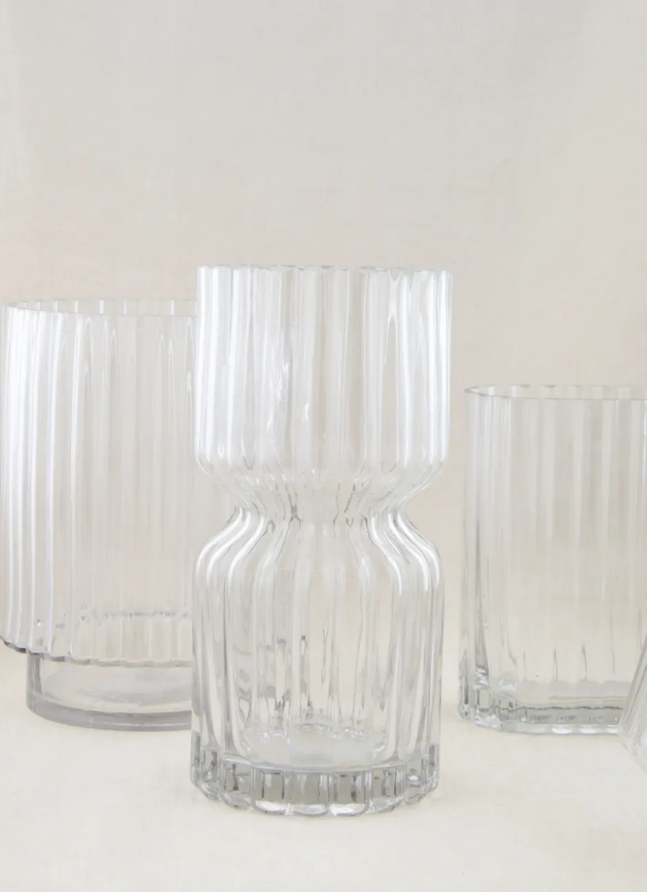 VASE RECTANGULAIRE EN VERRE STRIÉ GRAND FORMAT TRANSPARENT
