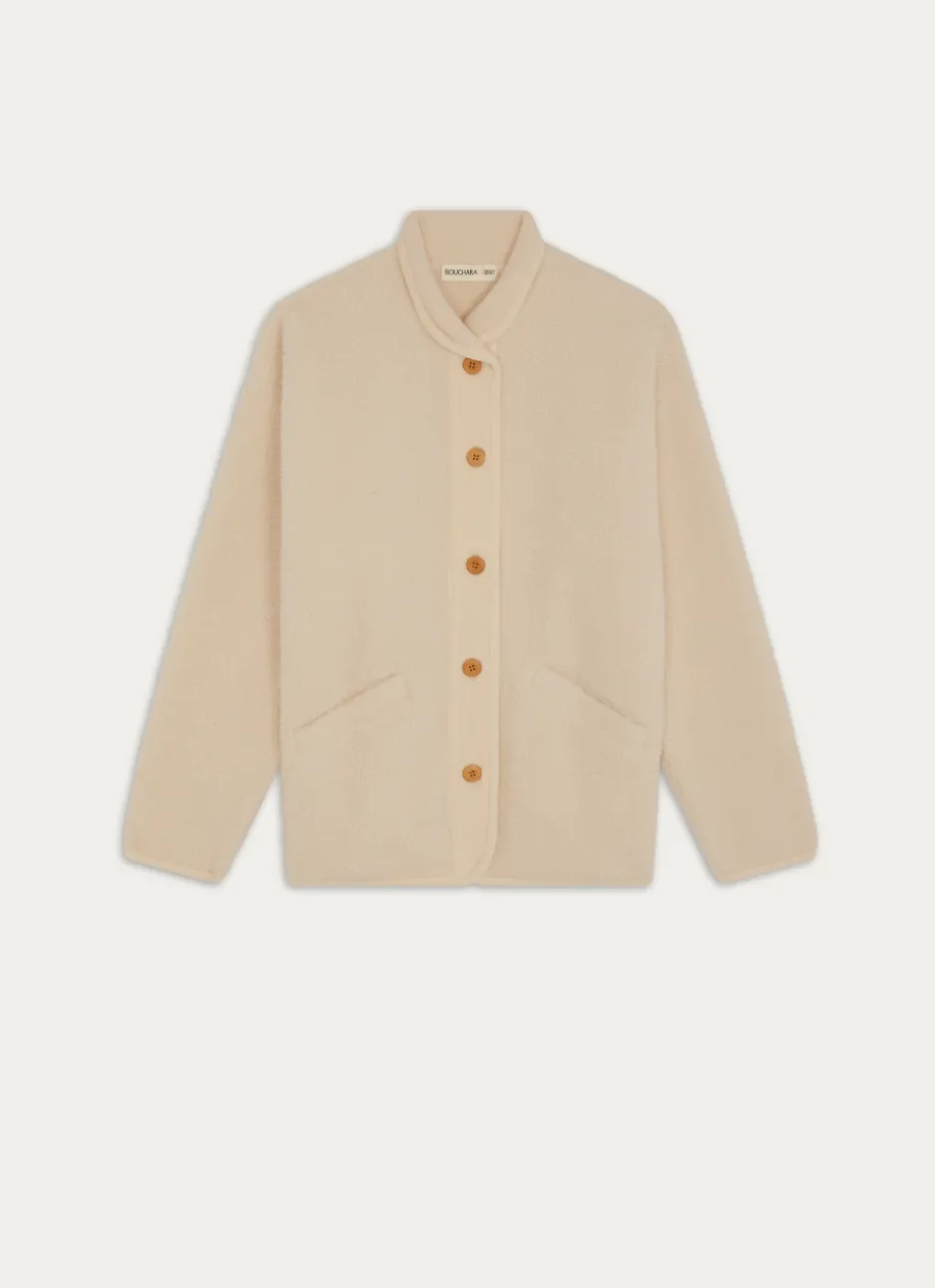 VESTE BOUTONNÉE SHERPA ET VELOURS CALOU ÉCRU