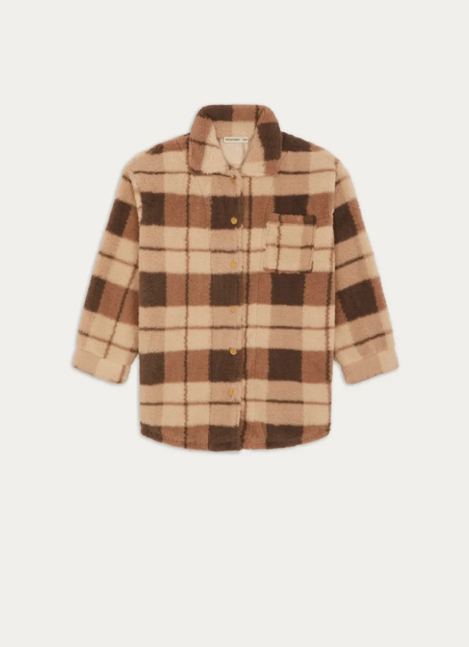 VESTE POLAIRE À CARREAUX BEIGE CLAIR