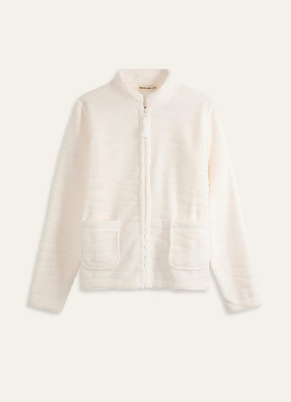 VESTE ZIPPÉE EN POLAIRE POCHES PLAQUÉES ÉCRU